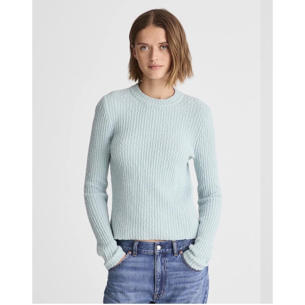 NWT Madewell Boucle Knit Crewneck Sweater Womens XXS Cotton Blend Mint Blue